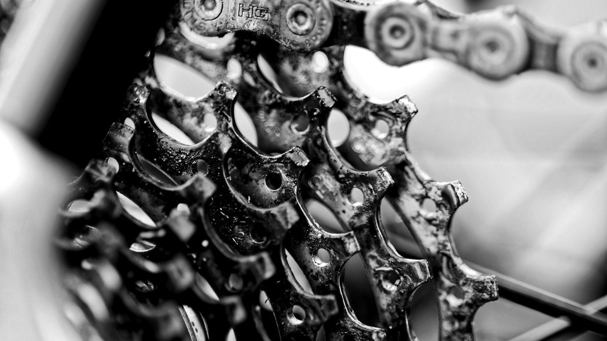 Close-up of a bicycle derailleur