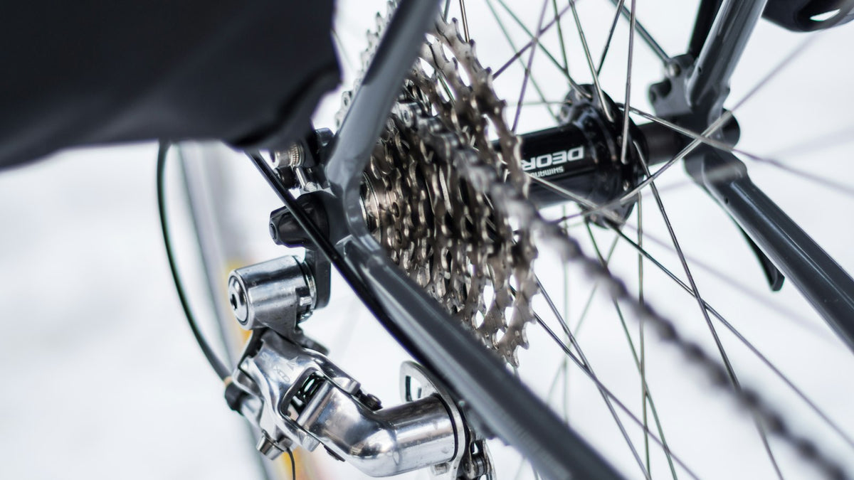 Close-up of a bicycle's rear sprocket and gears